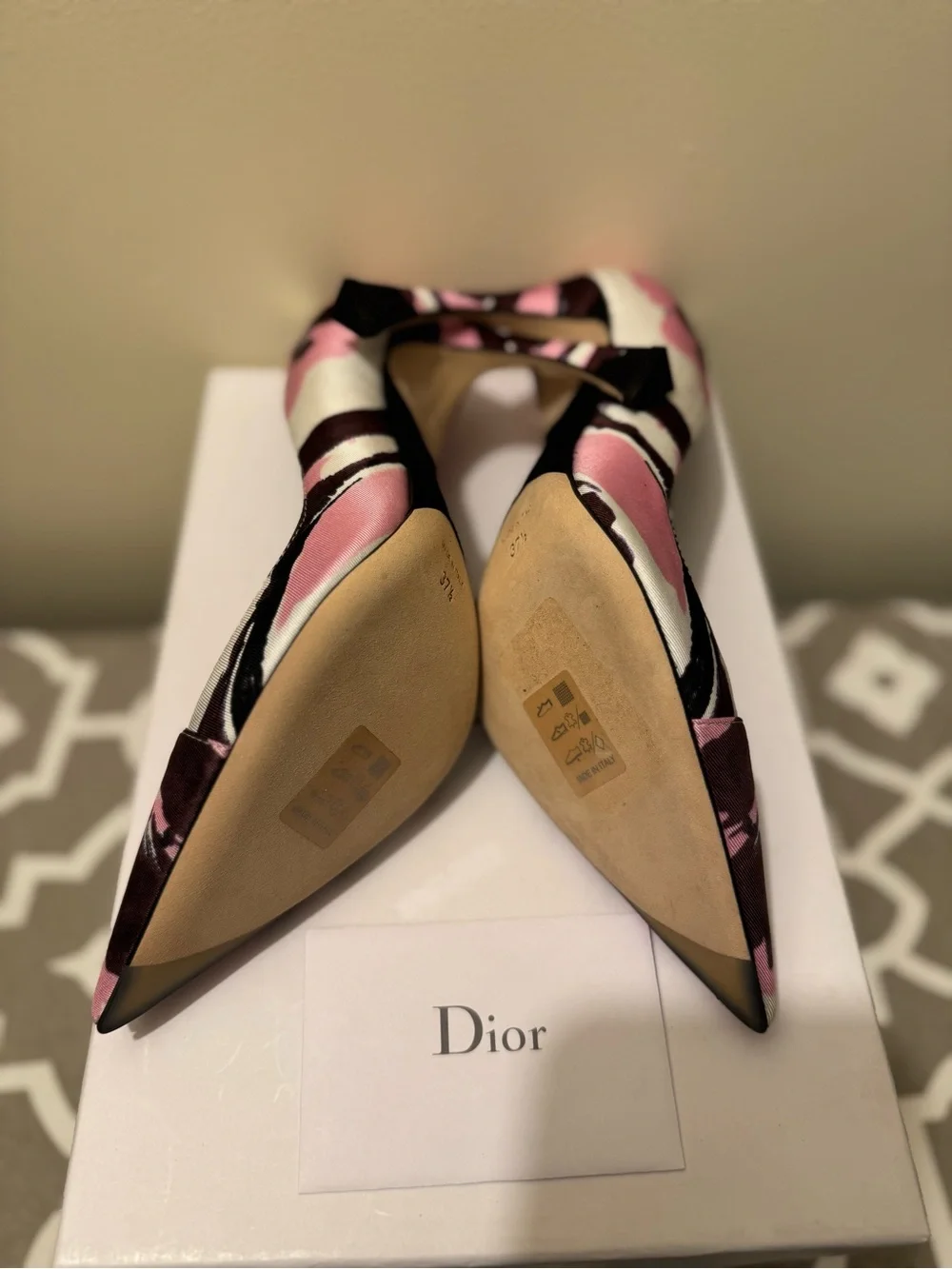 BNIB Christian Dior Songe Pink Burgundy Floral Satin Pumps Full Set Raf Simons